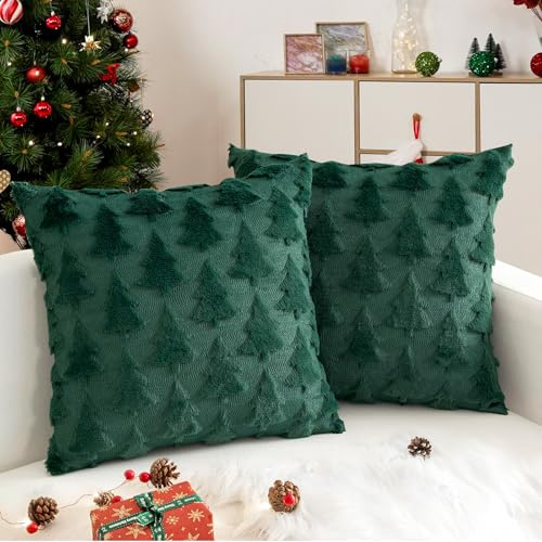 2 Stück Kissenbezug Weihnachten, Weihnachtsdeko Kissenbezug 45x45cm, Weihnachts Kissenbezüge Grün, Weihnachtskissen Kissenhülle Weihnachtsbaum für Wohnzimmer Sofa Schlafzimmer Weihnachtens Dekoratives