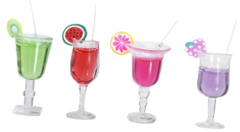CLISPEED 4 Stück Teiliges Miniatur Puppenhaus Cocktailglas aus Sicherem Material Realistische Mini Fruchtgetränke für Puppenhaus Dekoration Küchen und Sommerszenen Vielseitig als Foto
