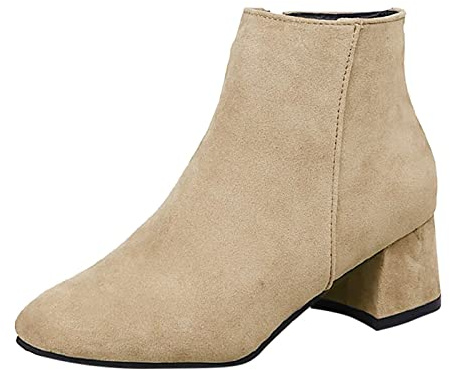 Generisch 2026 Botines Mujer Tacón Mujer Color Corto Sólido Cremallera Botas Moda Botas Bloque Lado Botas de Mujer, beige, 39 EU