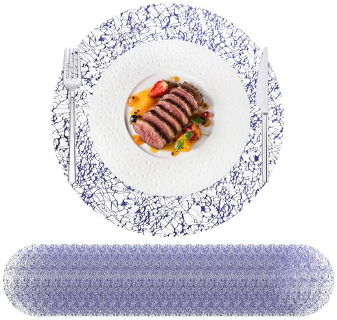 Hysenm Set di 100 tovagliette usa e getta blu, centrini rotondi da 33 cm, ultra sottili, linee disordinate, tovagliette usa e getta per decorazione della casa, tavolo da pranzo, matrimoni, feste di