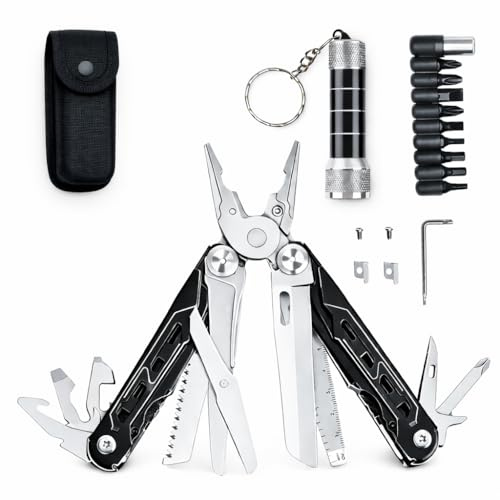 XEEMKAR|| Alicates Multiusos Pro 16 en 1 con Linterna Llavero incluida, Multiherramienta de Acero Inoxidable con Funda, Herramienta Multifunción para Camping, Supervivencia y Bricolaje