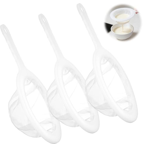 Ultra-Fine Nylon Mesh Strainer, 3 Pcs Mini Kitchen Colander Sieve, Small Nylon and Plastic Fine Meshes Sieve with Non-Slip Handle Hanging Hole for Coffee Tea Milk Juice Honey Broth (100/120/200 Mesh)