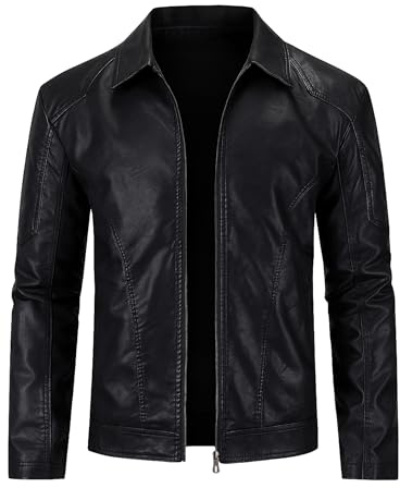 Zbrandy Mens Leather Jacket Faux Leather Motorcycle Jackets Turn Down Collar Biker Coat Outwear Black L