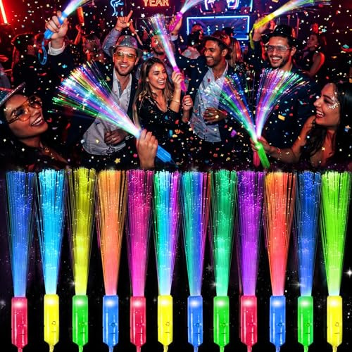 12 Stück LED Leuchtstäbe Glasfaser Bunte Leuchtstab Kinder Party Deko 3 Modi Ostern Karneval Mitgebsel Kindergeburtstag Party Zubehör für Nachtparty, Disco, Konzerte, Halloween, Weihnachten, Hochzeit