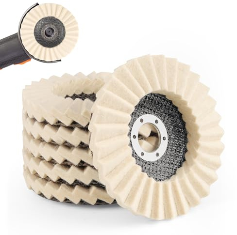 6 Stück Polierscheibe 125mm, 22.2 mm Wollfilz Polieraufsatz Winkelschleifer, Abriebfest und Sicher Verklebt, polierscheiben für Schleifen und Polieren von Lack, Edelstahl, Holz und Kunststoff