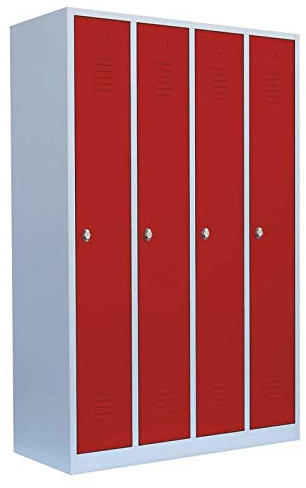 Lüllmann 4er Spind komplett montiert rot/grau 180x117x50cm Spindschrank Stahl Kleiderspind Garderobenschrank 510144
