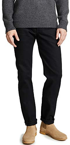 Naked & Famous Denim Men's Weird Guy, Solid Black Selvedge, 33