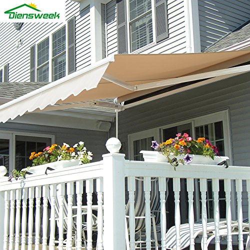 Diensweek 12'x10' Patio Awning Retractable Manual，Commercial Grade, Fully Assembled，100% 280G Polyester Window Door Sunshade Shelter，Deck Canopy Balcony 1 Years Warranty (12'x10', Beige)