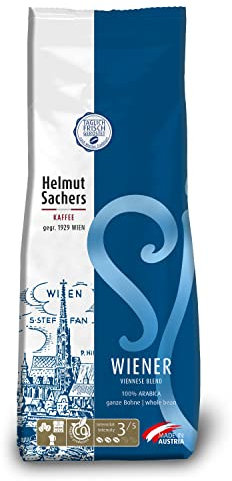 Helmut Sachers Kaffee - Wiener Mischung, Wiener Melange Kaffee aus erstklassigen Hochland Arabica Bohnen, nachhaltig geröstet in Österreich - ganze Kaffeebohnen, 500g