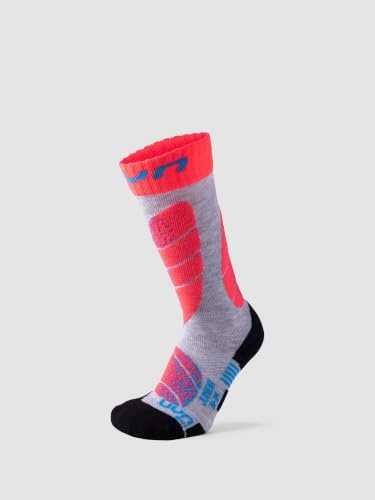 UYN Junior's Ski Socks - Light Grey/Coral Fluo, 27/30