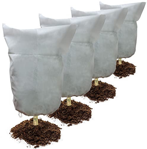 COITEK 4 PACK Plant Frost Cover Bags, 80 cm x 120 cm Winter Plant Frost Protection Covers Warm Frost Cloth Blanket Polypropylene Garden Fabric Protecting Fruit Tree Potted Plants