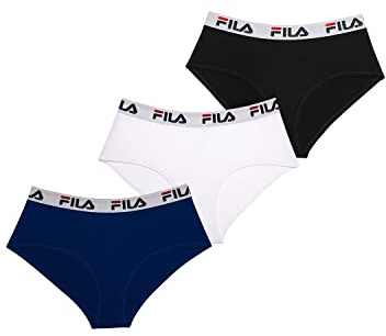 FILA Mutande Donna Cotone, Intimo Donna Confortevole e Stretch (set di 3), Blu, Nero, Bianco, Taglie S