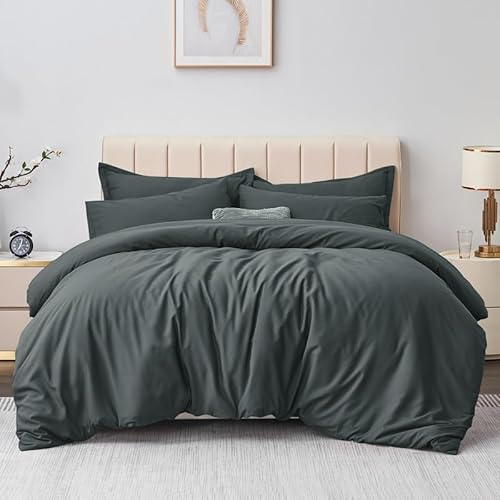 Aisbo King Size Duvet Cover Set Dark Grey, Microfiber Bedding Set Kingsize | 3Pcs Kingsize Bedding Set Grey Duvet Cover with 2 Pillowcases 50x75cm, Soft Brushed Microfiber Quilt Cover, OEKO-TEX