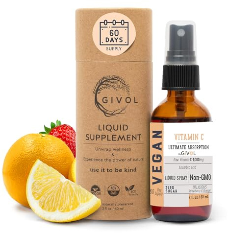 GIVOL Vitamin C Spray: Daily Absorption Liquid Extract with Lemon, Orange, Strawberry, 2oz (60ml) 60 Day Supply