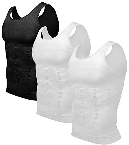 Odoland Compression Vest Men 3 Pack Slimming Vest Body Shaper Compression Shirt Mens Shapewear Tummy Control Undershirt Tank Tops