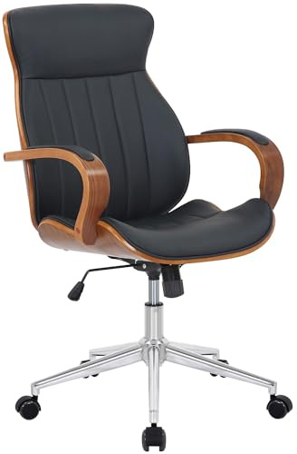 CLP Bürostuhl ergonomisch Melilla, Höhenverstellbar und Drehbar, mit kippbarer Rückenlehne und Armlehnen aus Kunstleder, Schreibtischstuhl - Farbe walnuss/schwarz