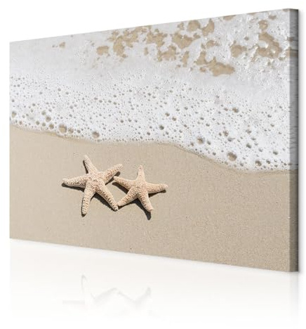 decomonkey Wandbilder Strand Meer 60x40 cm 1 Teilig Leinwandbilder Wanddeko | Strukturleinwand, Holzkeilrahmen, Bild auf Leinwand, Kunstdruck, Wohnzimmer, Wanddekoration, Beige, Natur