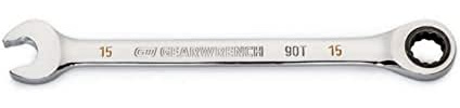 GearWrench Llave combinada de trinquete de 15 mm con arco oscilante de 4 grados de 12 puntos - 86915