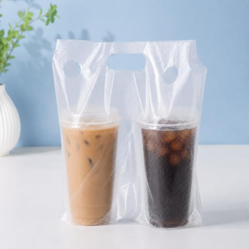 Croerw Porta bicchieri usa e getta, 2 bicchieri di plastica con maniglia, adatto per tazze da caffè per servizio di catering, sacchetti usa e getta per bevande calde e fredde (100 pezzi da 11,8 x