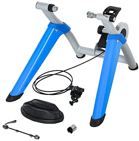 HOMCOM Rollentrainer Fahrradtrainer Heimtrainer mit 8-Stufen-Widerstand Magnetbremse für 650C, 700C/26-29 Metall Blau 77 x 56 x 47,5 cm