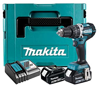 MAKITA Dhp484Rgj Bohrmaschine Schlagschrauber 54 Nm Bl Lxt 18 V + 2 Akkus 18 V 6 Ah Li-Ion Bl1860B + Ladegerät Dc18Rc + Makpac Koffer