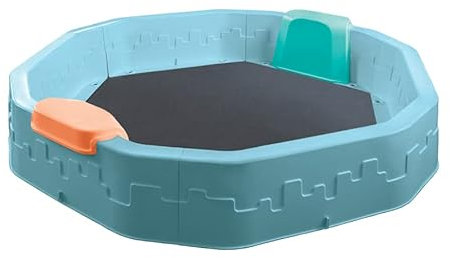 Robuster Kindersandkasten aus Polypropylen mit Zwei bequemen Sitzen | Der Sandkasten ist das ideale Kinderspielzeug für Terrasse und Garten | Maße 150x150x25 cm (Blau)