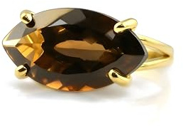 Bague En Or 14k Avec Grand Quartz Fumé - Bague Marquise Pour Femme - Cadeau Pour Son Anniversaire, Diplôme Ou Mariage