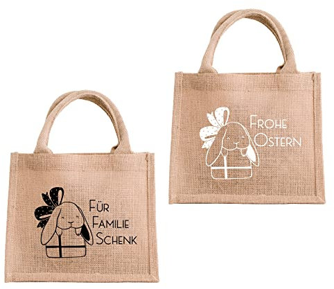 DRUC KLAUS Personalisierte Ostertasche, Jute Tasche Ostern, Osterkorb mit Wunschtext, Osterkörbchen (Schwarz)