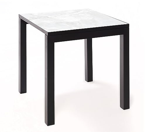 SMARTILE Luxury Calacata Keramiktisch, 75 x 75 x 75 cm, Schwarz, geeignet für Innen- und Außenbereich, Porzellanoberfläche und Stahlgestell