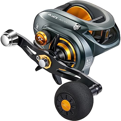 Piscifun Baitcaster Fishing Reel, 35Lbs Max Drag Aluminum Alloy Frame Baitcasting Reel, 8.1:1 Gear Ratio Freshwater and Saltwater Low Profile Casting Reel for Musky, Grey Right Handle