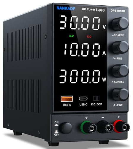 Fuente de Alimentación Regulable 30 V 10 A, Aimentación de Laboratorio Fuente de Alimentacion de Banco Ajustable con Puerto de Carga rápida USB-A/Tipo C y Botón Codificador