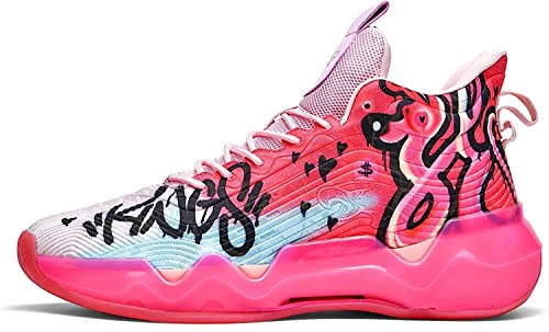 Bolognifi Scarpe da Basket Fluorescenti da Uomo, Scarpe Sportive ultraleggere Antiscivolo Scarpe da Allenamento Alte in Stile Graffiti (Color : Pink, Size : 37 EU)
