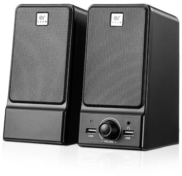 OROW Casse per PC,16W Altoparlanti PC,Chip DSP Incorporato,HIFI Stereo Completo, Basso Potente,Controllo Volume,Jack Per Cuffie,Alimentazione Tramite USB,Nero(S203)