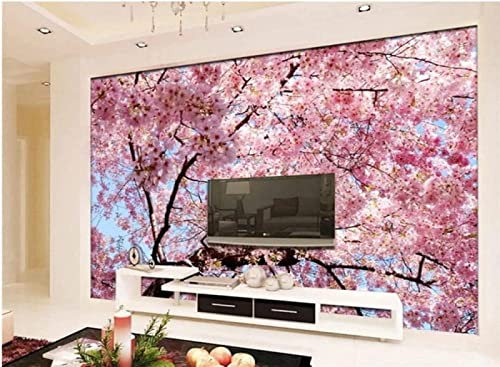 MIWEI Wallpaper Papier Peint Panoramique Fleurs De Cerisier Roses Du Japon Fresque Murale Papier Peint 3D Chambre Peinture Murale S-12555 250X175CM