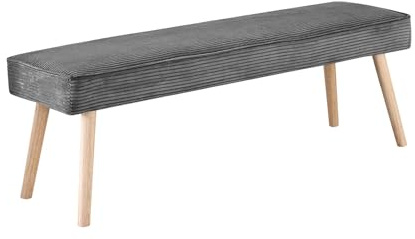 Esszimmerbank EMIL 160 cm – Sitzbank ohne Rückenlehne aus Kordstoff in Anthrazit – Gepolsterte Bank mit Federkern – Massivholzbeine im skandinavischen Design – Ideal für Esszimmer, Flur oder Garderobe