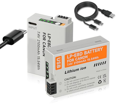 Mspalocell 2 Stück LP-E8 Ersatz Akku 2100mAh mit USB Typ-C-Ladung,Kompatibel mit Canon EOS 550D 600D 650D 700D X4 X5 X6i X7i T2i T3i Kamera