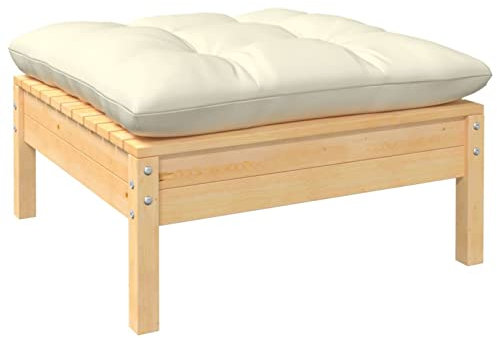 ZEYUAN Gartenhocker mit Creme Kissen, Hocker Outdoor, Gartenmöbel, Sitzhocker, Beistelltisch Outdoor, Blumenhocker, Pflanzen Hocker, Massivholz Kiefer