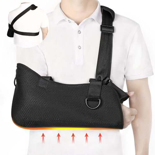 ROCK TAKIN Arm Sling Shoulder Immobilizer with Waist Strap, Breathable Comfortable Sling Shoulder Support for Shoulder Surgery Torn Rotator Cuff Elbow Wrist Injury, Right and Left Arm, Men and Women