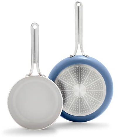 GreenPan Nova 8” & 10” 2 Piece Frying Pan Skillet Set, Oprah’s Favorite Things 2024, Induction Suitable PFAS-Free Nontoxic Ceramic Nonstick, Dishwasher & Oven Safe, Quick Even Heating, Ocean Blue