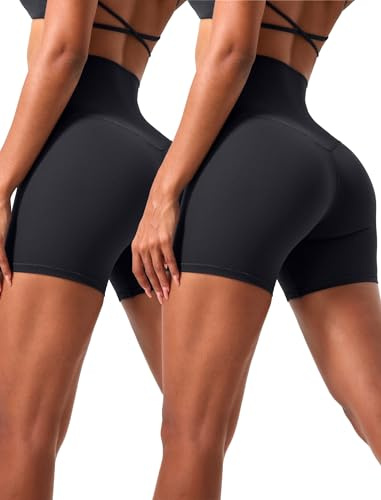 VOENXE Mallas Cortas Mujer Cintura Alta,Short Deportivo Mujer,Pantalon Corto Shorts Deporte,Leggins Cortos Push Up,EláSticos Yoga Shorts Women,Gym Gimnasio Fitness Ciclista Hotpants,Pack de 2