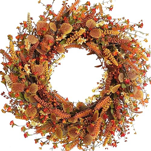CIR OASES 24-inch Fall wreath Orange Wheat Harvest wreath Home decor Thanksgiving Fall Harvest Celebration wreaths Wedding party birthday wreaths