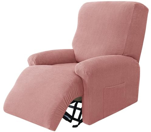Surwin Sesselschoner für Relaxsessel mit Armlehnen, Stretchhusse für Relaxsessel Anti-Rutsch Fernsehsessel Bezug mit Taschen Sesselbezug Stretch Elastisch (1 Sitzer,3#Rosa)