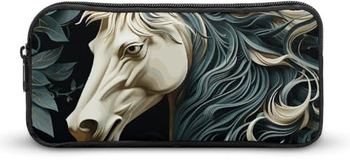 BTCOWZRV Großes Federmäppchen mit Pferdemuster, ästhetisches Stifteetui für Damen und Herren, tragbare Kosmetiktasche, multifunktionale Münztasche für Büro, Urlaub, Stil, 22 x 12 x 5 cm, Stifteetui,