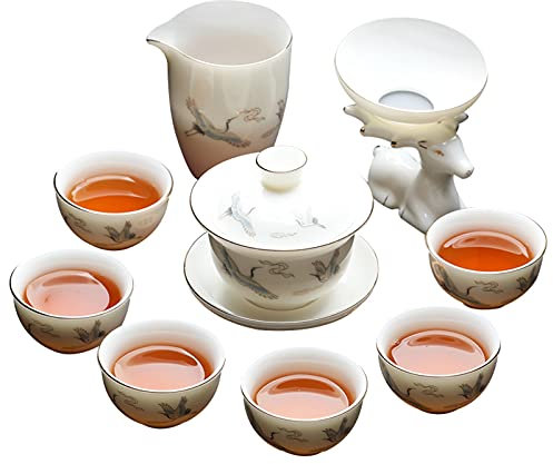 Keramik-Kungfu-Teeservice, Porzellanterrine, 6 Teetassen, feines handgefertigtes Maker-Set, traditionelles Gongfu-Teekannen-Set für chinesische Teeliebhaber, für Büro und Zuhause