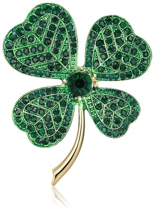 EVER FAITH Kleeblatt Brosche St. Patrick's Day Strass Kristall Glück Liebe Herz Emaille Grün Pin Irischer Schmuck Geschenk für Damen