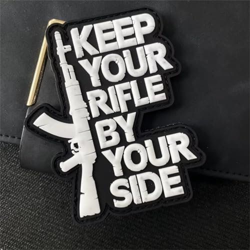 3D PVC Patch Klett KEEP YOUR RIFLE BY YOUR SIDE, Klett Patches Tactical Moral Aufnäher Applikationen für DIY Kleidung, Rucksäcke, Jacken, Jeans