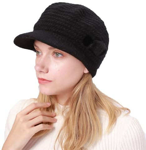 Huakunda Damen Strickmütze Barette Winter Weichem Innenfutter Wollmütze Frauen Beaniemütze Warme Schirmmütze Mama Grobstrick Baskenmütze