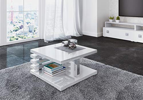 PROROOM FURNITURE - Kyoo - Kaffeetisch 60x60 Höhe 31 cm - Sofatisch Quadratisch - Coffee Table - Wohnzimmertisch Modern - Kleiner Couchtisch mit Stauraum - Weiß Hochglanz
