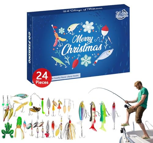 Angelzubehör-Adventskalender, 24 x Angelköder-Set, Angelausrüstungsbox | Adventskalender Weihnachts-Countdown-Angelköder-Set