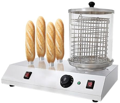 Máquina comercial para hot dogs, calentador eléctrico para hot dogs, vaporizador con 4 varillas tostadoras, calentador de alimentos de encimera con temperatura ajustable, para restaurantes, hogares